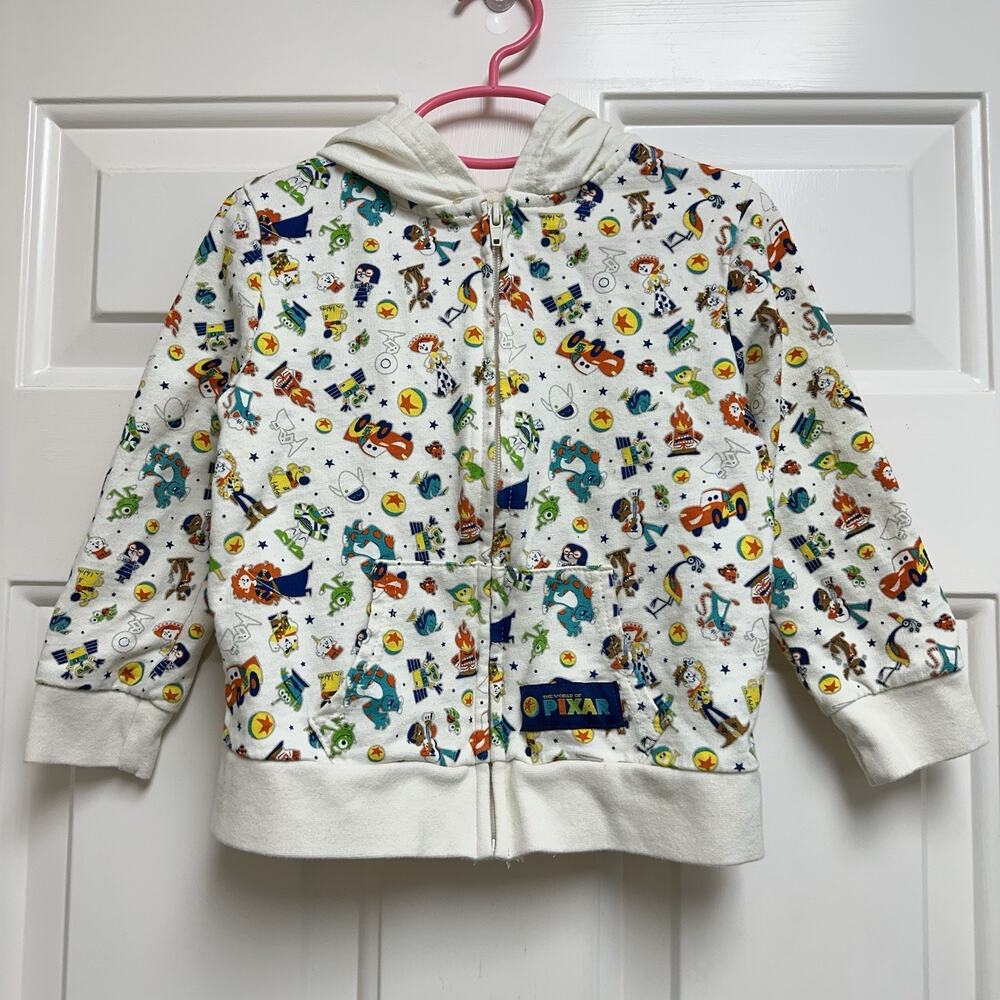 Disney Parks World of Pixar Youth Kids Toddler XS Hoodie Jacket Zip White Neutra